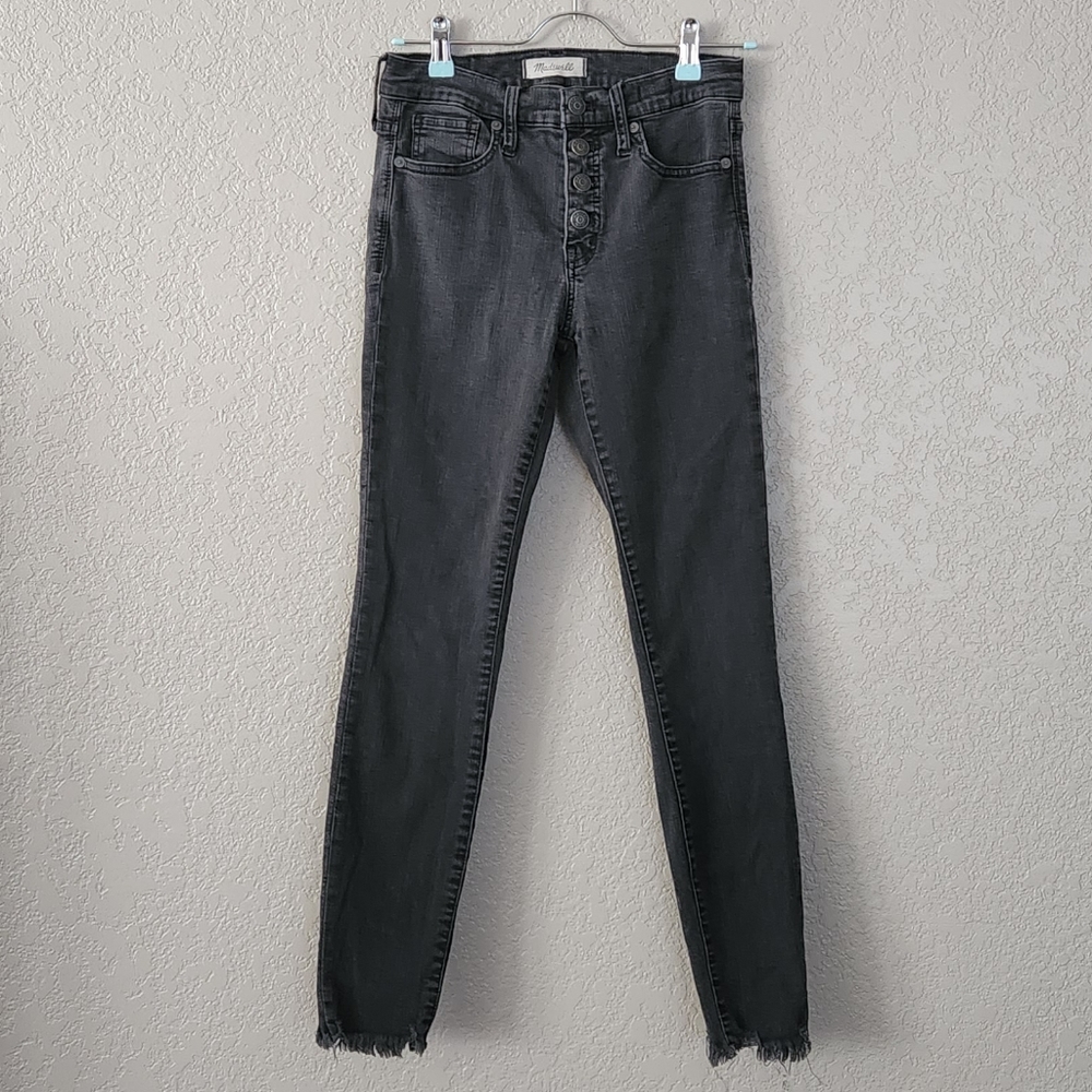 Madewell Womens 9" High Rise Skinny Denim Jeans Raw Hem Button-Through Size 26